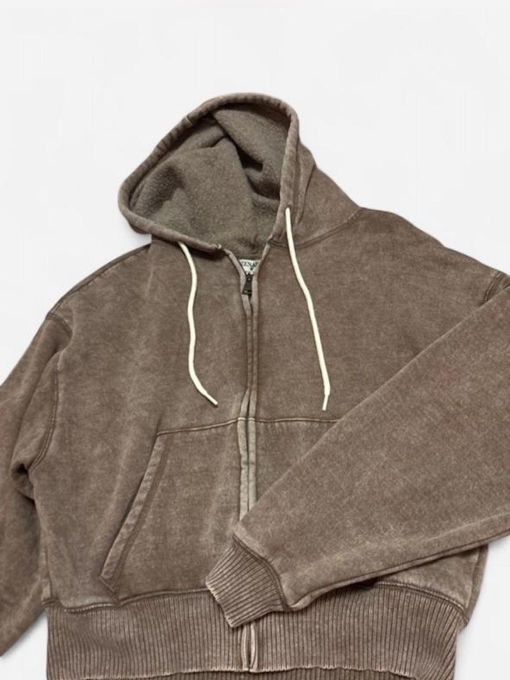 Zenana Cropped Zip-Up Hooded Sweater in Brown
